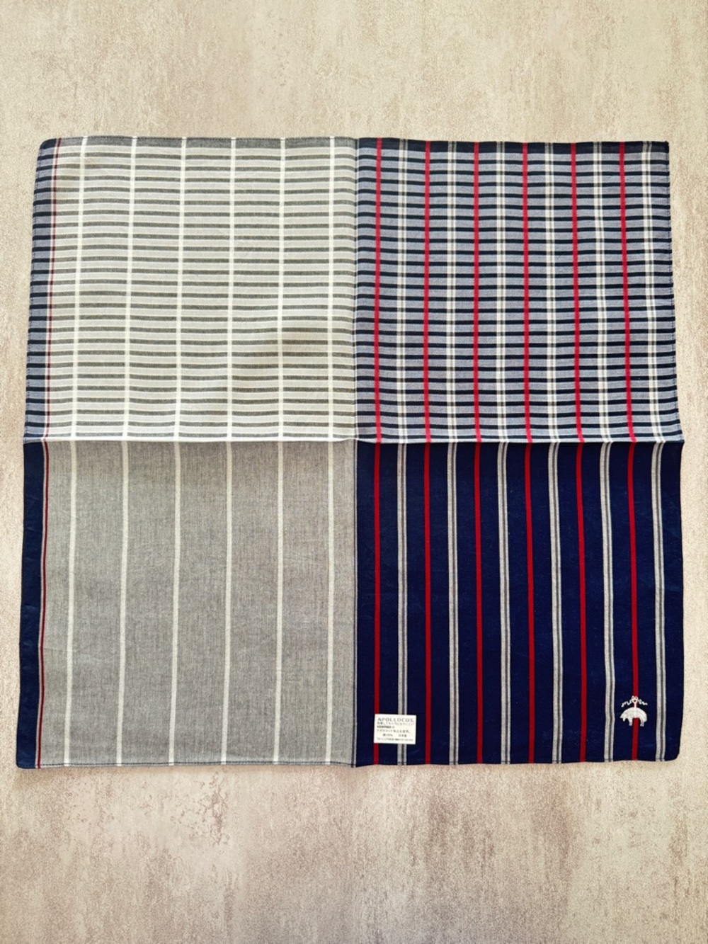 Brooks Brothers Navy, Gray, White & Red Panelled Striped Pocket Square